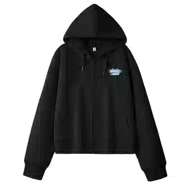 棉致 笔刷字母简约休闲学院风舒适通勤百搭柔软短款宽松落肩挺括抗皱拉链开衫贴袋连帽卫衣 女款