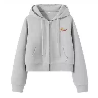 棉致 玩偶小熊简约休闲学院风舒适通勤百搭柔软短款宽松落肩挺括抗皱拉链开衫贴袋连帽卫衣 女款