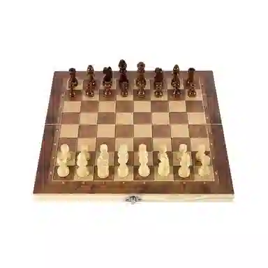 万格 游戏棋黑白棋西洋棋三合一木质棋子可折叠大中小号 国际象棋