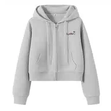 棉致 幸运笑脸简约休闲学院风舒适通勤百搭柔软短款宽松落肩挺括抗皱拉链开衫贴袋连帽卫衣 女款