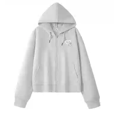 棉致 爱心白兔简约休闲学院风舒适通勤百搭柔软短款宽松落肩挺括抗皱拉链开衫贴袋连帽卫衣 女款