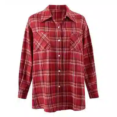 兰缪 经典复古纯棉格子长袖开衫上衣女春秋休闲百搭时尚宽松显瘦衬衫 女款