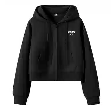 棉致 猫咪简约休闲学院风舒适通勤百搭柔软短款宽松落肩挺括抗皱拉链开衫贴袋连帽卫衣 女款