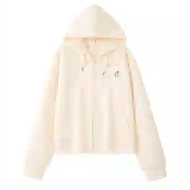 棉致 爱心白兔简约休闲学院风舒适通勤百搭柔软短款宽松落肩挺括抗皱拉链开衫贴袋连帽卫衣 女款