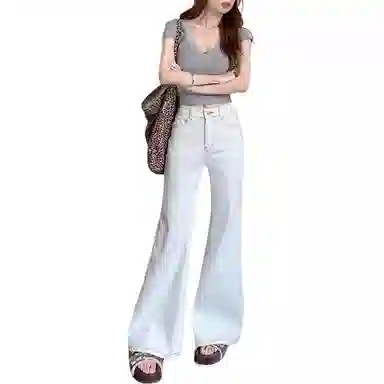 黛尔佳人 设计感拖地简约裤子牛仔裤 女款