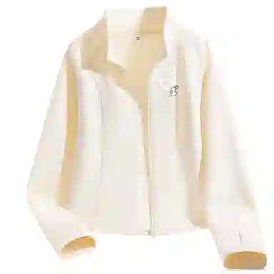 棉致 爱心白兔简约纯色修身短款细腻柔软时尚舒适学院风创意鱼骨分割线立领开衫插肩夹克 女款