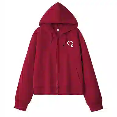 棉致 爱心白兔简约休闲学院风舒适通勤百搭柔软短款宽松落肩挺括抗皱拉链开衫贴袋连帽卫衣 女款