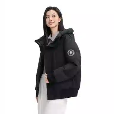 鸭鸭 紫钻系列连帽工装户外风休闲保暖纯色时尚简约短款羽绒服 男女同款