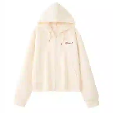 棉致 字母简约休闲学院风舒适通勤百搭柔软短款宽松落肩挺括抗皱拉链开衫贴袋连帽卫衣 女款