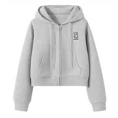 棉致 跳步熊简约休闲学院风舒适通勤百搭柔软短款宽松落肩挺括抗皱拉链开衫贴袋连帽卫衣 女款