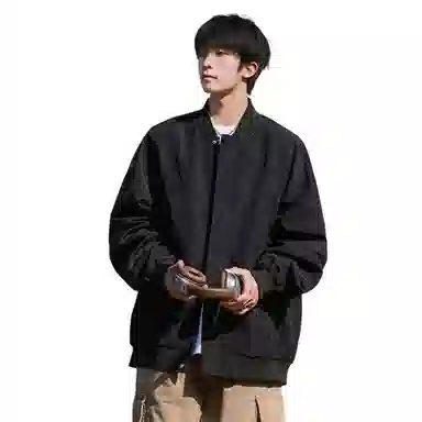 顶峰保罗 美式飞行纯色棒球领无性别主义直筒上衣外套宽松大码休闲百搭潮牌简约时尚痞帅长袖夹克 男女同款