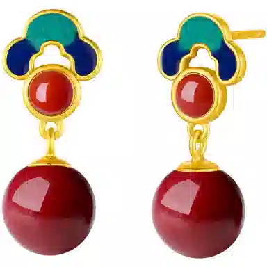 福茹记 【鸿运吉祥】祥云 新中式温柔红色超显白复古#好运 精致气质优雅 中短款修饰脸型 朱砂 耳环 女款