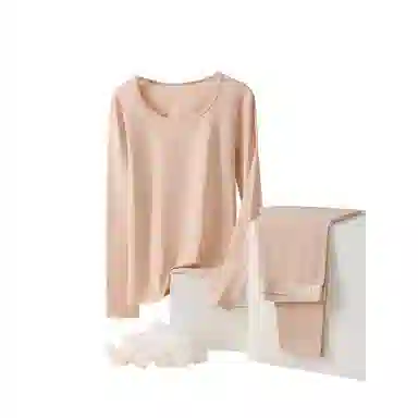 欧迪芬 简约舒适秋衣秋裤新疆纯棉柔软亲肤蓄热锁温圆领冬季薄款修身打底保暖套装 女款