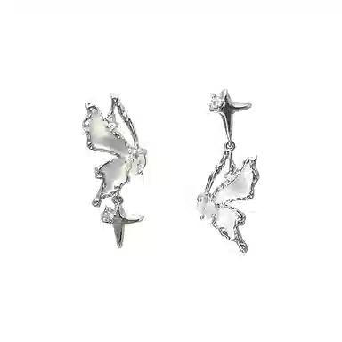 饰伴 锡箔蝶影 不对称蝴蝶小众设计 精致高级 日常百搭 #好运 合金 耳钉 女款