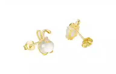 周六福 垂耳萌兔胡萝卜不对称设计灵动时尚甜美小清新感 森系#好运天然 玉髓 耳钉 女款