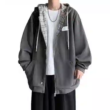 哲源 美式高街复古简约风上衣纯色基础款开衫设计感外套潮牌百搭宽松舒适休闲连帽卫衣 男女同款