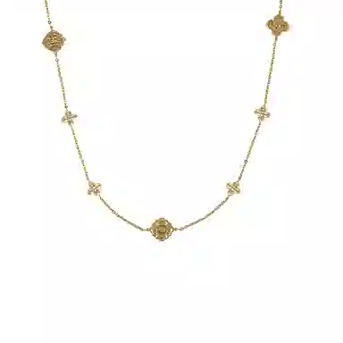 合璧 五花柿蒂纹样 银镀金 项链 女款