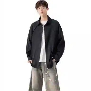 北极绒 纯色简约时尚百搭复古宽松衬衫 男款