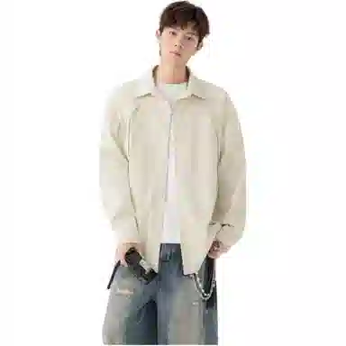 北极绒 纯色简约时尚百搭复古宽松衬衫 男款
