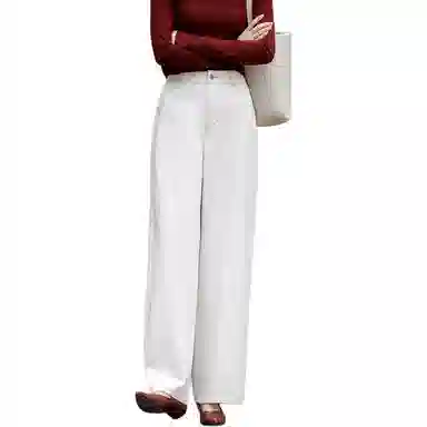 【dme】 秋季简约气质高腰撞色辑线直筒显瘦阔腿宽松香蕉裤牛仔裤 女款