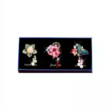 妖娆猫 古风星期套装日常通勤发饰高级感发饰扎马尾小皮筋头花优雅时尚造型金属蝶恋花发圈三件套 合金 头绳 女款