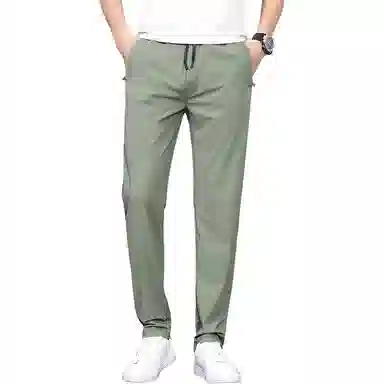 羽浅 夏季轻薄透气冰丝裤时尚松紧腰系带弹力长裤潮流百搭修身直筒休闲裤 男款