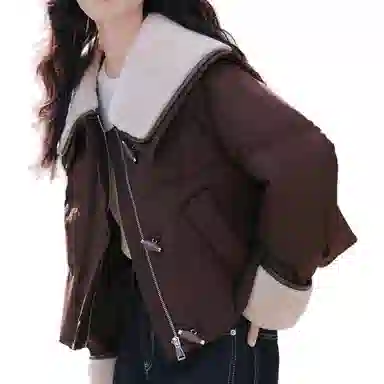 柏黛妃 韩系娃娃领牛角扣糖果色保暖棉服 女款