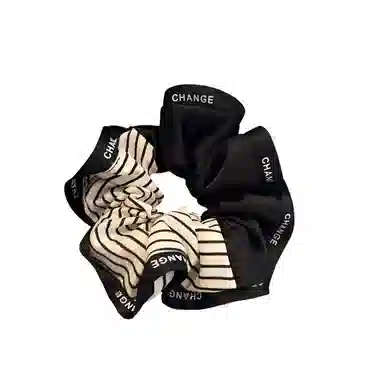 丹琴 韩版黑色拼接条纹大肠圈高级感气质百搭扎马尾发绳法式头绳 布艺 发圈 女款