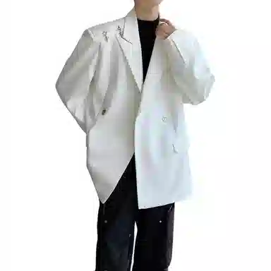 美式高街小众解构金属飞机扣垫肩痞帅休闲高级感纯色宽松百搭外套西装 男女同款