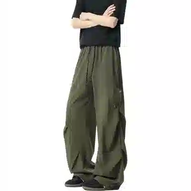 顶峰保罗 美式薄款宽松直筒阔腿伞兵裤无性别主义夏天速干青少年运动休闲裤 男女同款