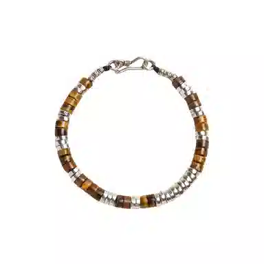 子婳 时尚复古潮流银隔片直切药片单圈串珠新中式国风轻奢高级感个性街头嘻哈风格#好运 虎眼石 手串 男女同款情侣款