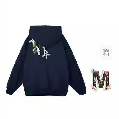 棉购 宽松国潮学生花卉印花带帽套头休闲加绒外套卫衣 女款