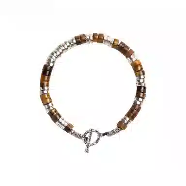 子婳 时尚复古潮流银隔片直切药片单圈串珠新中式国风轻奢高级感个性街头嘻哈风格#好运 虎眼石 手串 男女同款情侣款