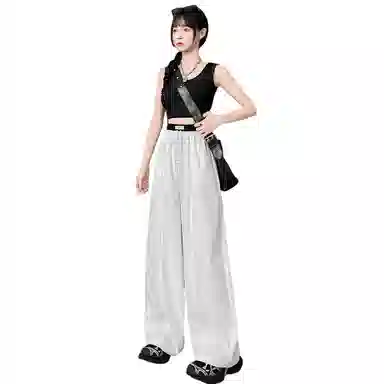 丝絮丝绸 速干撞色美式高腰宽松慵懒休闲裤 女款