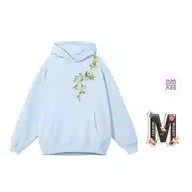 棉购 宽松国潮学生花卉印花带帽套头休闲加绒外套卫衣 女款