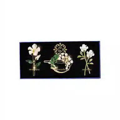 妖娆猫 小清新森系复古甜美珍珠刘海夹礼盒优雅时尚造型感气质金属发饰日常通勤三件套 合金 发夹 女款