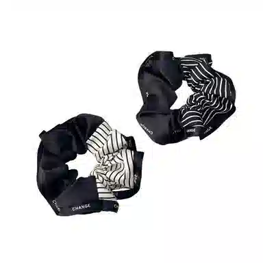 丹琴 韩版黑色拼接条纹大肠圈高级感气质百搭扎马尾发绳法式头绳 布艺 发圈 女款