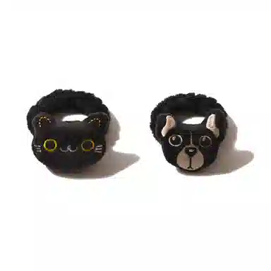 【软萌猫狗日记】 攸委 可爱卡通黑色小猫咪呆萌小狗发圈毛绒创意时尚百搭 锦纶 女生扎发发绳学生闺蜜简约高马尾头饰 女款
