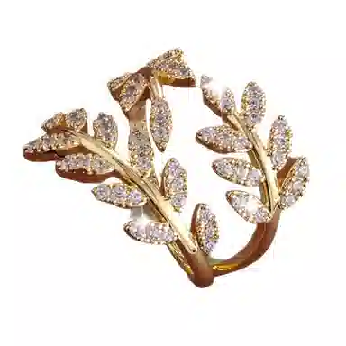 栖花漫语 开口调节微镶小众设计树叶 铜 戒指 女款