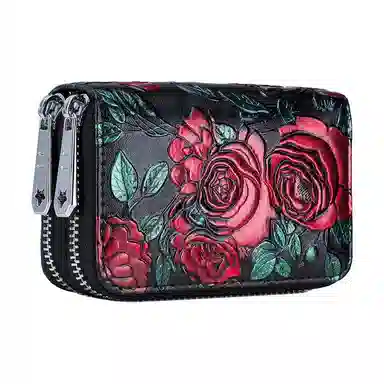 掐尖 彩绘多卡位多功能时尚潮流 牛皮 卡包 常规 女款 多色