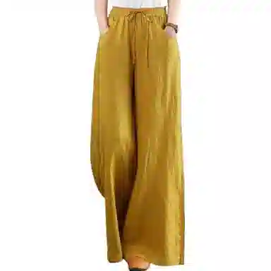 兰缪 优雅复古轻盈舒适薄款时尚阔腿长裤高腰大码宽松百搭休闲裤 女款