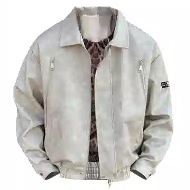 王者荣耀 鲁班七号款 港风复古简约纯色两侧双拉链小众设计宽松翻领百搭休闲长袖开衫皮衣 男女同款