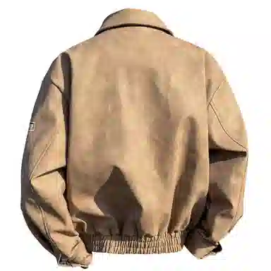 王者荣耀 鲁班七号款 港风复古简约纯色两侧双拉链小众设计宽松翻领百搭休闲长袖开衫皮衣 男女同款