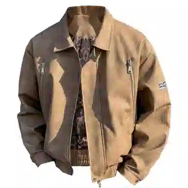 王者荣耀 鲁班七号款 港风复古简约纯色两侧双拉链小众设计宽松翻领百搭休闲长袖开衫皮衣 男女同款