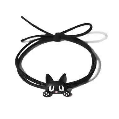 【大眼小萌猫百搭】 攸委 可爱俏皮小黑猫头绳学生少女甜美日韩扎马尾橡皮筋 锦纶 高弹力男友情侣一对两用发绳发圈扎头可调节 女款