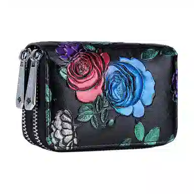 掐尖 彩绘多卡位多功能时尚潮流 牛皮 卡包 常规 女款 多色