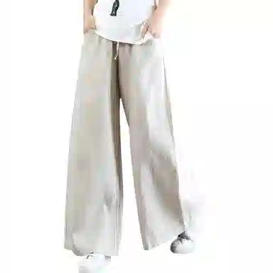 兰缪 优雅复古轻盈舒适薄款时尚阔腿长裤高腰大码宽松百搭休闲裤 女款