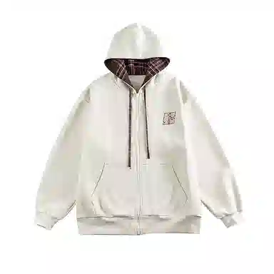 永言 复古潮牌格子连帽衣服宽松情侣百搭休闲风格帽衫外套卫衣 男女同款