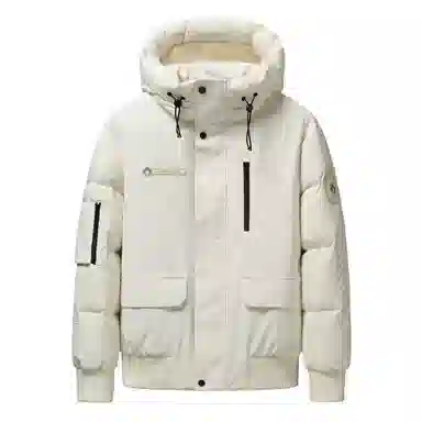 鸭鸭 紫钻系列连帽工装户外风休闲保暖纯色时尚简约短款羽绒服 男女同款