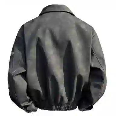 王者荣耀 鲁班七号款 港风复古简约纯色两侧双拉链小众设计宽松翻领百搭休闲长袖开衫皮衣 男女同款